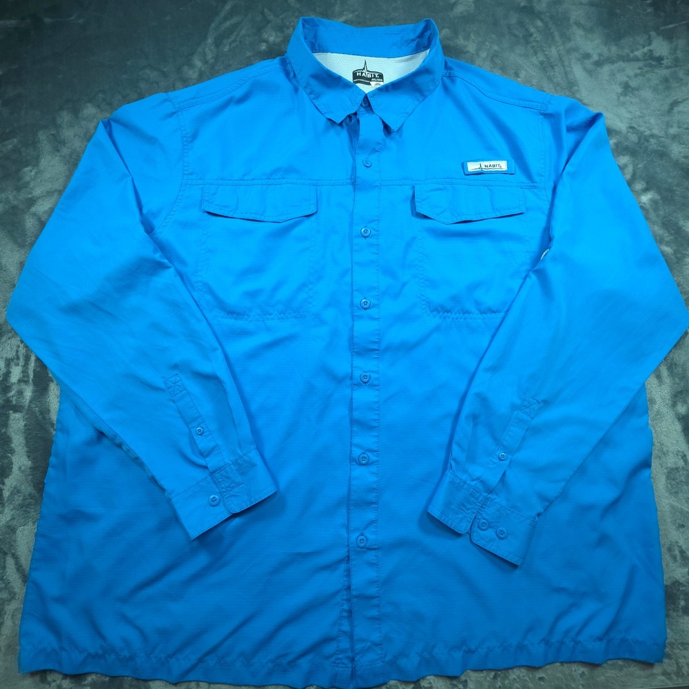 Habit Mens Fishing Shirt 3XL Bahama Blue Long Sleeve UPF 40+ TS1329 Ventilated